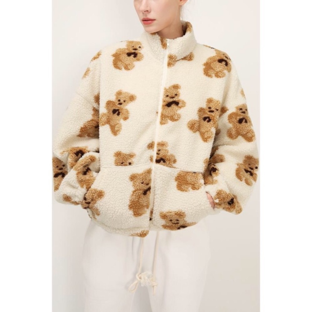 Teddy coat in cream and beige